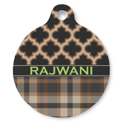 Moroccan & Plaid Round Pet ID Tag - Large (Personalized)
