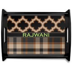 Moroccan & Plaid Black Wooden Tray - Large (Personalized)