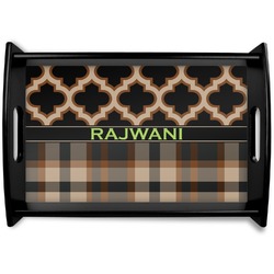 Moroccan & Plaid Black Wooden Tray - Small (Personalized)