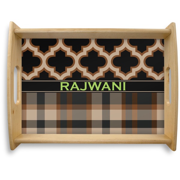 Custom Moroccan & Plaid Natural Wooden Tray - Large (Personalized)