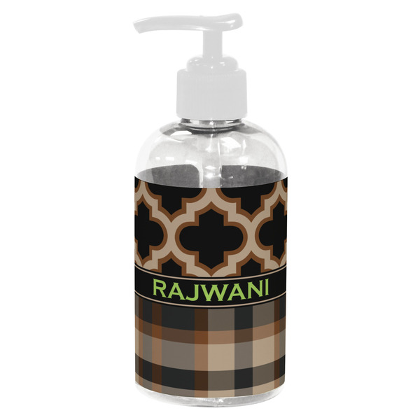 Custom Moroccan & Plaid Plastic Soap / Lotion Dispenser (8 oz - Small - White) (Personalized)