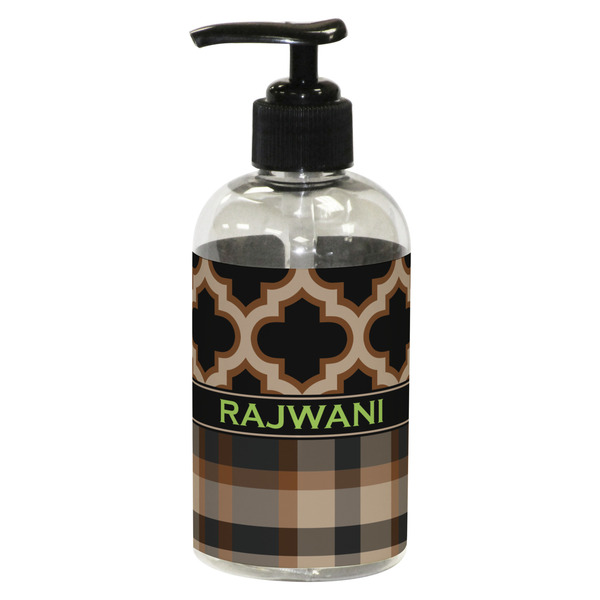 Custom Moroccan & Plaid Plastic Soap / Lotion Dispenser (8 oz - Small - Black) (Personalized)