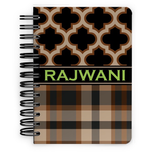 Custom Moroccan & Plaid Spiral Notebook - 5x7 w/ Name or Text