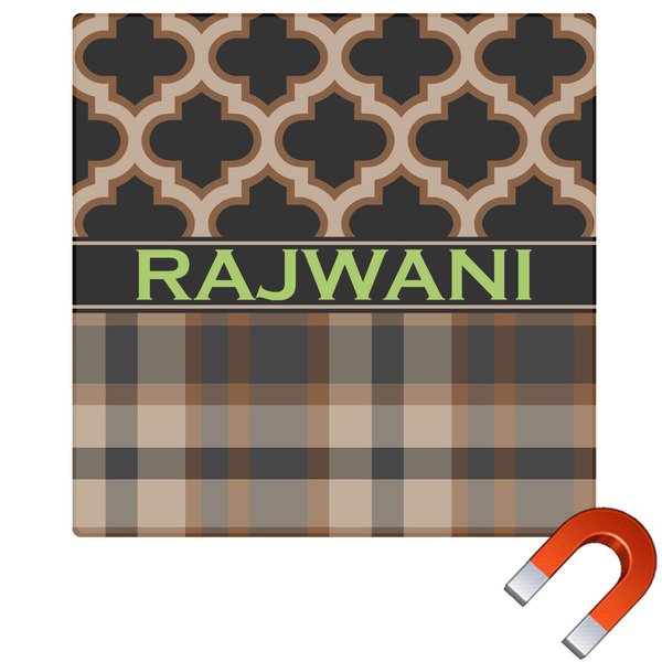 Custom Moroccan & Plaid Square Car Magnet - 6" (Personalized)