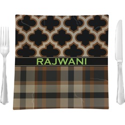 Moroccan & Plaid Glass Square Lunch / Dinner Plate 9.5" (Personalized)