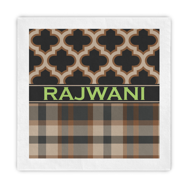 Custom Moroccan & Plaid Standard Decorative Napkins (Personalized)