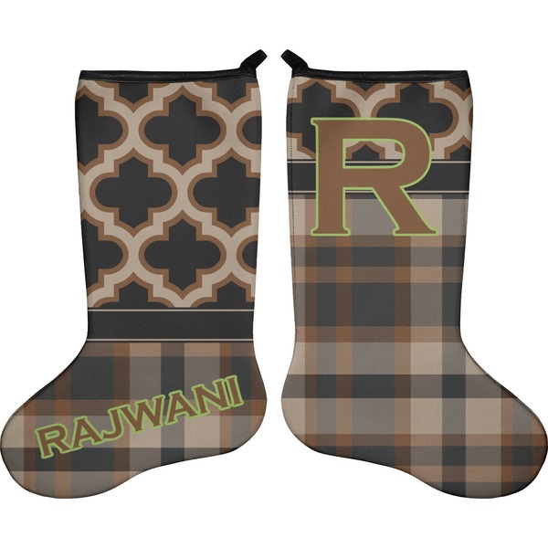 Custom Moroccan & Plaid Holiday Stocking - Double-Sided - Neoprene (Personalized)