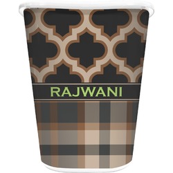 Moroccan & Plaid Waste Basket - Single Sided (White) (Personalized)