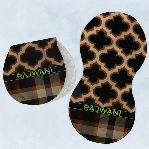 Custom Moroccan & Plaid Burp Pads - Velour - Set of 2 w/ Name or Text