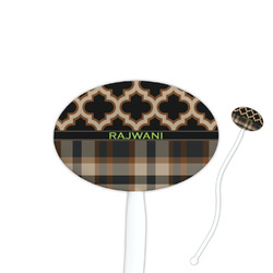 Moroccan & Plaid 7" Oval Plastic Stir Sticks - White - Double Sided (Personalized)