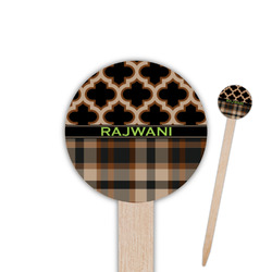 Moroccan & Plaid 6" Round Wooden Food Picks - Single Sided (Personalized)