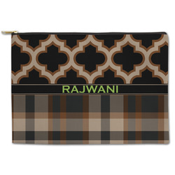 Moroccan & Plaid Zipper Pouch - Large - 12.5"x8.5" (Personalized)