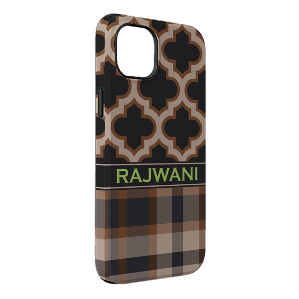 Custom Moroccan & Plaid iPhone Case - Rubber Lined - iPhone 14 Plus (Personalized)