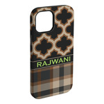 Moroccan & Plaid iPhone Case - Rubber Lined - iPhone 15 Plus (Personalized)