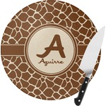 Giraffe Print Round Glass Cutting Board - Small (Personalized)