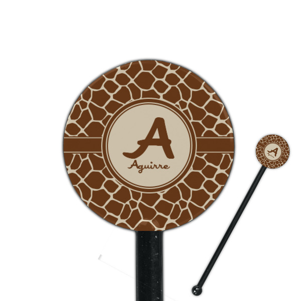 Custom Giraffe Print 5.5" Round Plastic Stir Sticks - Black - Double Sided (Personalized)