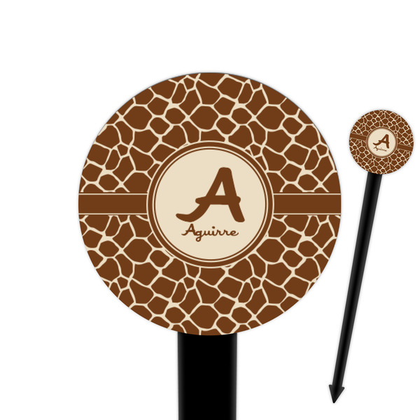 Custom Giraffe Print 6" Round Plastic Food Picks - Black - Double Sided (Personalized)