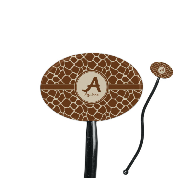 Custom Giraffe Print 7" Oval Plastic Stir Sticks - Black - Double Sided (Personalized)