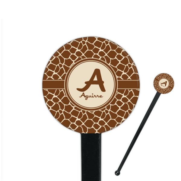 Custom Giraffe Print 7" Round Plastic Stir Sticks - Black - Single Sided (Personalized)