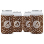 Giraffe Print Can Cooler (12 oz) - Set of 4 w/ Name and Initial