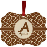 Giraffe Print Metal Frame Ornament - Double Sided w/ Name and Initial