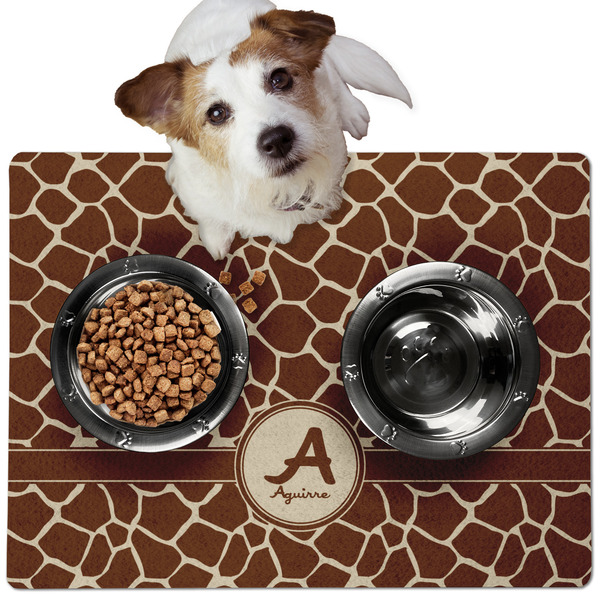 Custom Giraffe Print Dog Food Mat - Medium w/ Name and Initial