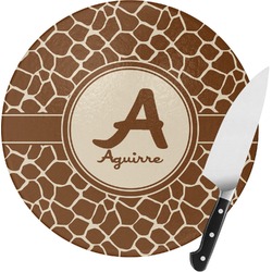 Giraffe Print Round Glass Cutting Board - Medium (Personalized)