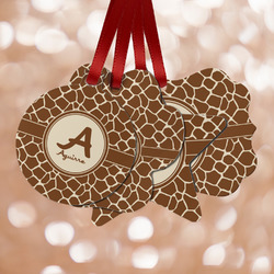 Giraffe Print Metal Ornaments - Double Sided w/ Name and Initial