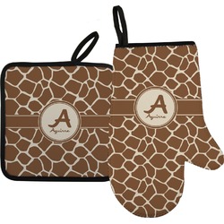 Giraffe Print Right Oven Mitt & Pot Holder Set w/ Name and Initial