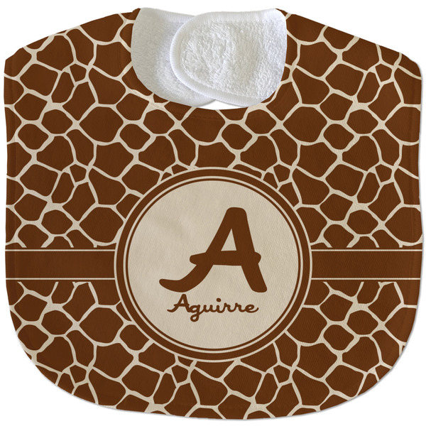 Custom Giraffe Print Velour Baby Bib w/ Name and Initial