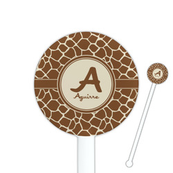 Giraffe Print 5.5" Round Plastic Stir Sticks - White - Single Sided (Personalized)