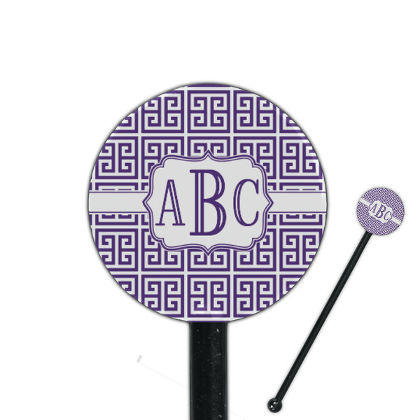 Custom Greek Key 5.5" Round Plastic Stir Sticks - Black - Double Sided (Personalized)