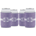 Greek Key Can Cooler (12 oz) - Set of 4 w/ Monograms