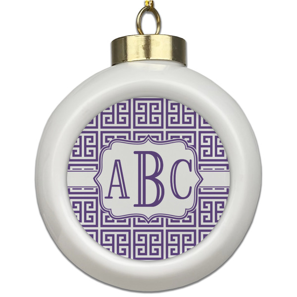 Custom Greek Key Ceramic Ball Ornament (Personalized)