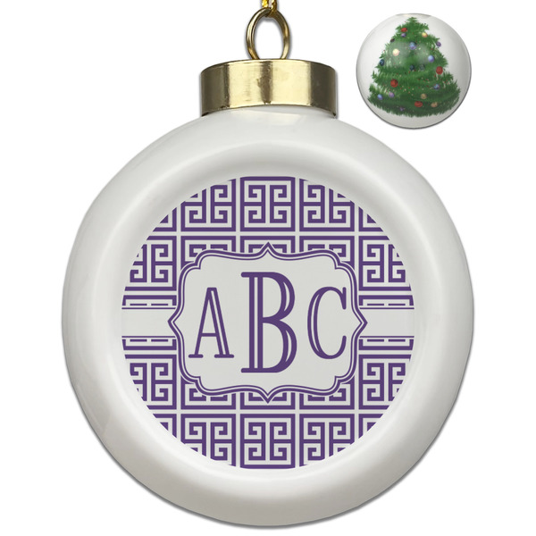 Custom Greek Key Ceramic Ball Ornament - Christmas Tree (Personalized)