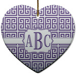 Greek Key Heart Ceramic Ornament w/ Monogram