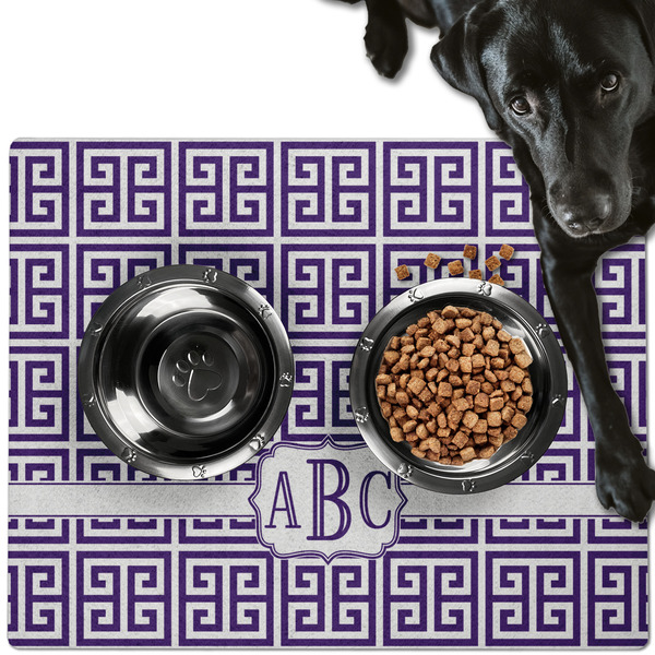 Custom Greek Key Dog Food Mat - Large w/ Monogram