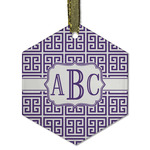 Greek Key Flat Glass Ornament - Hexagon w/ Monogram