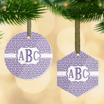 Greek Key Flat Glass Ornament w/ Monogram