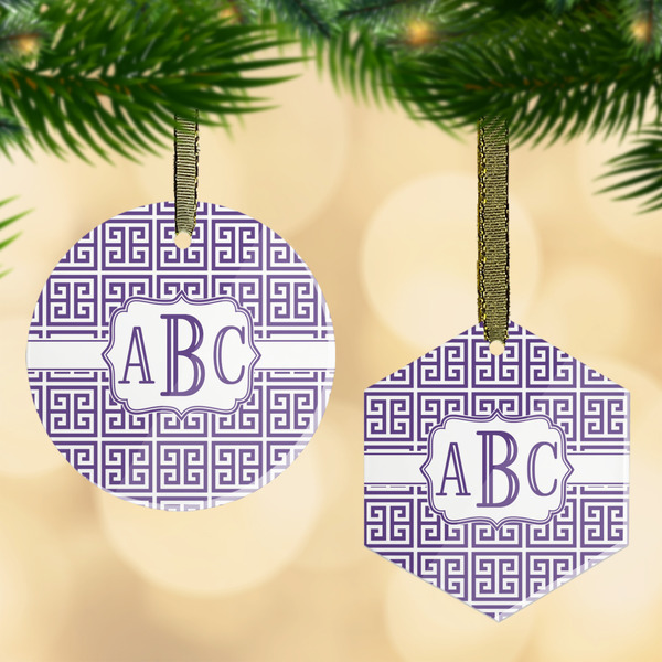 Custom Greek Key Flat Glass Ornament w/ Monogram