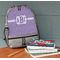 Greek Key Large Backpack - Gray - On Desk