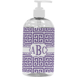 Greek Key Plastic Soap / Lotion Dispenser (16 oz - Large - White) (Personalized)