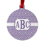 Greek Key Metal Ball Ornament - Double Sided w/ Monogram