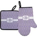 Greek Key Oven Mitt & Pot Holder Set w/ Monogram