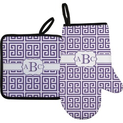 Greek Key Right Oven Mitt & Pot Holder Set w/ Monogram