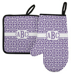 Greek Key Left Oven Mitt & Pot Holder Set w/ Monogram