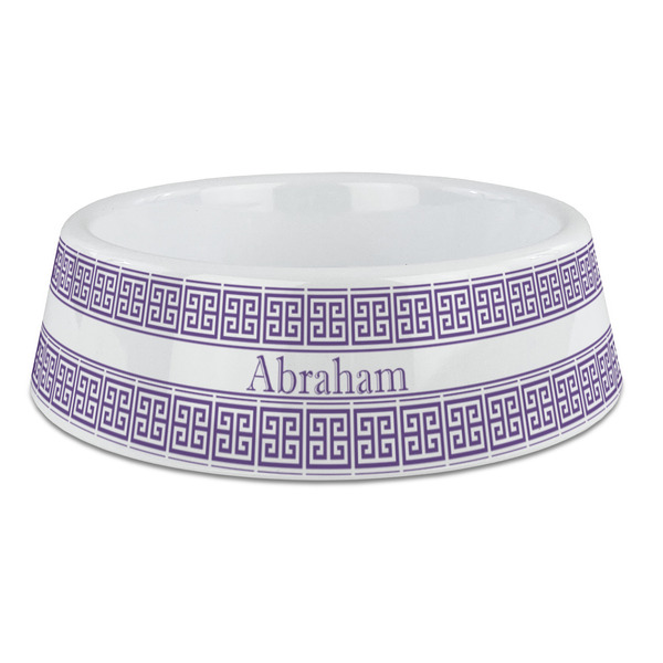 Custom Greek Key Plastic Dog Bowl - Large (Personalized)