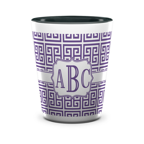 Custom Greek Key Ceramic Shot Glass - 1.5 oz - Two Tone - Single (Personalized)