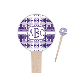 Greek Key 4" Round Wooden Food Picks - Double Sided (Personalized)