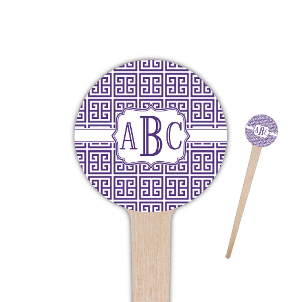 Custom Greek Key 4" Round Wooden Food Picks - Single Sided (Personalized)